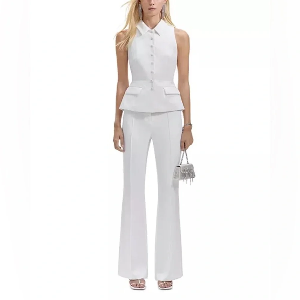 Self-Portrait Button up vest top sleeveless with placket in white